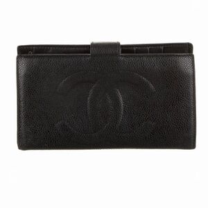 CHANEL Classic Black Caviar Leather French Purse Wallet AUTHENTICATED